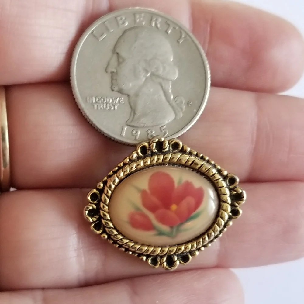 Vintage Camco tulip pin gold tone brooch God's love is with you always